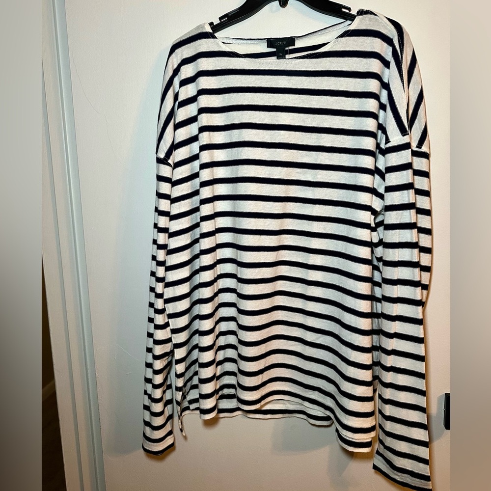 NWT J. Crew white and black thin stripe sweater XL